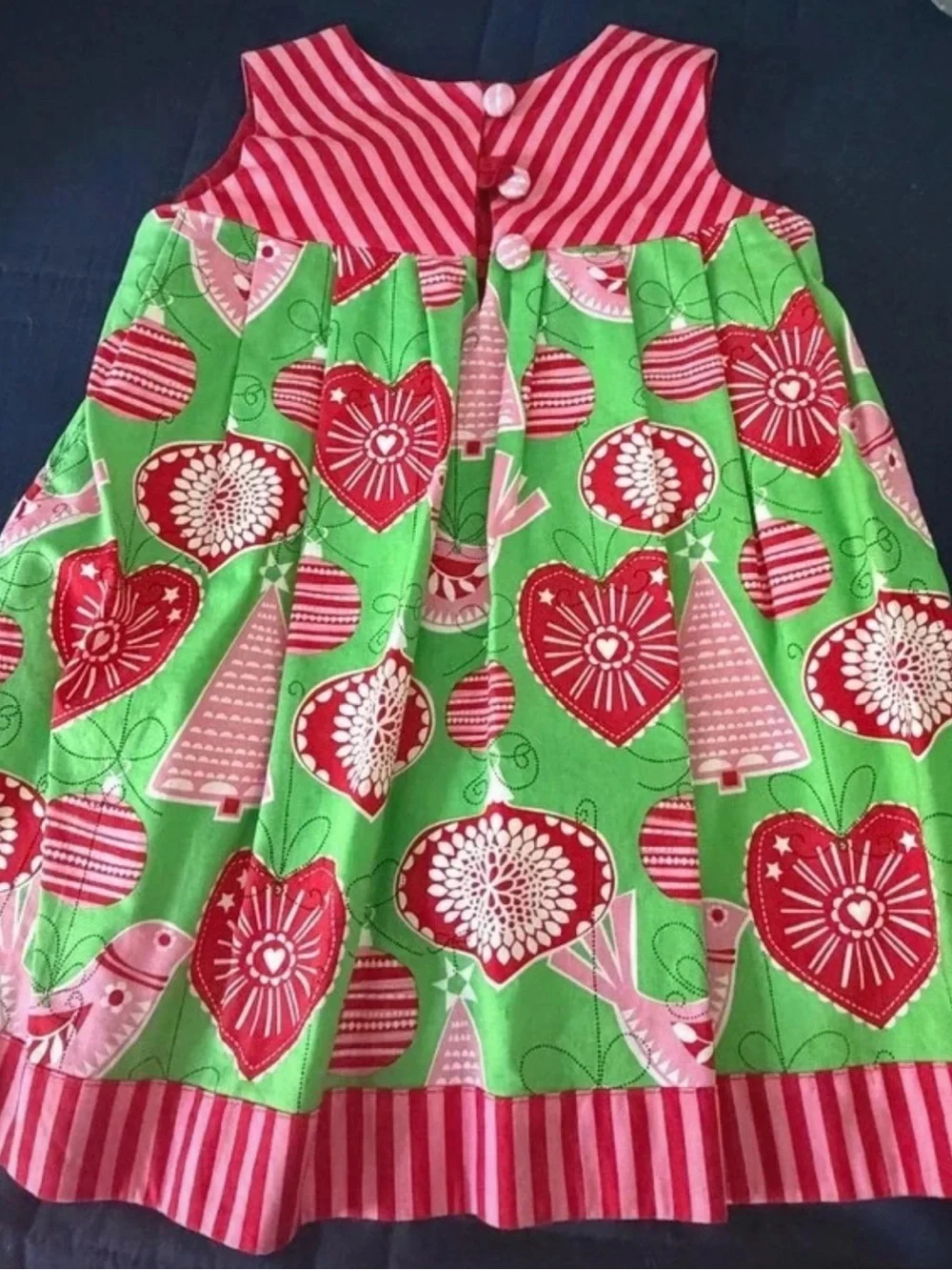Girls Green Red Pink Holiday Ornament Dress